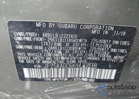 2019 Subaru Forester Premium из США, поврежденный, VIN JF2SKAGC6KH470838